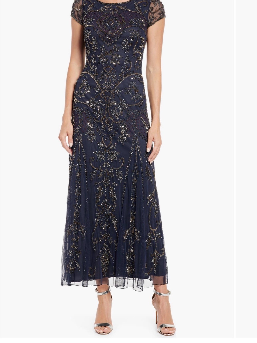Embellished Navy Tulle Cocktail Dress with Beading
